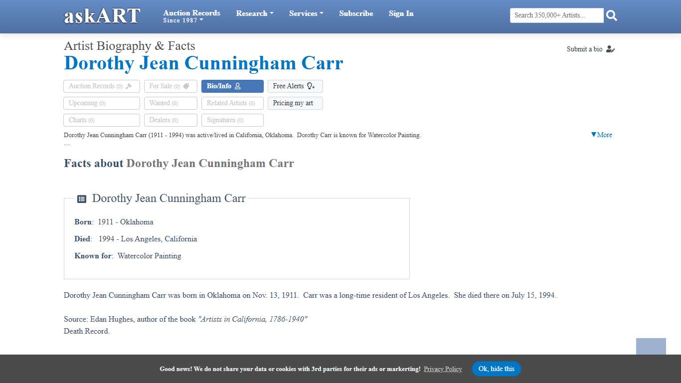 Dorothy Jean Cunningham Carr - Biography