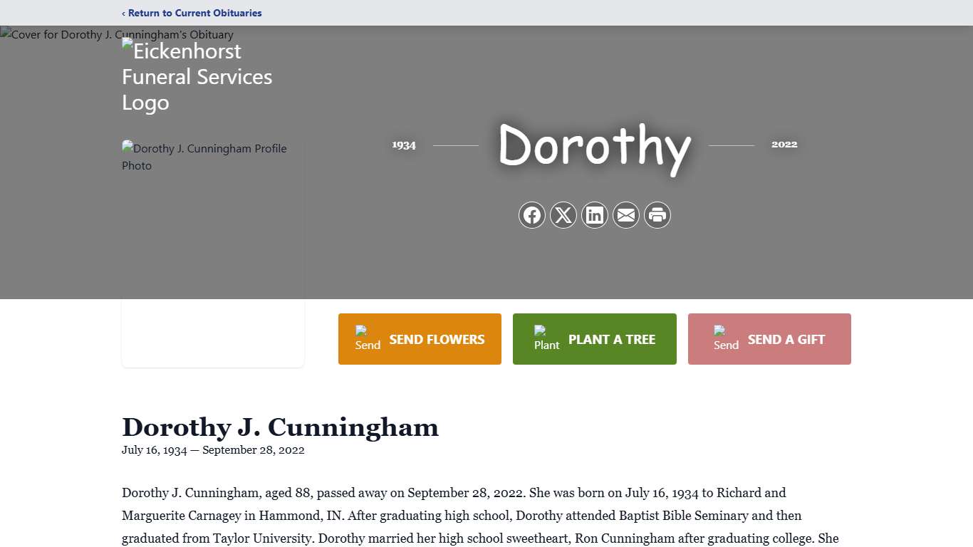 Dorothy J. Cunningham Obituary September 28, 2022 - Eickenhorst Funeral Services