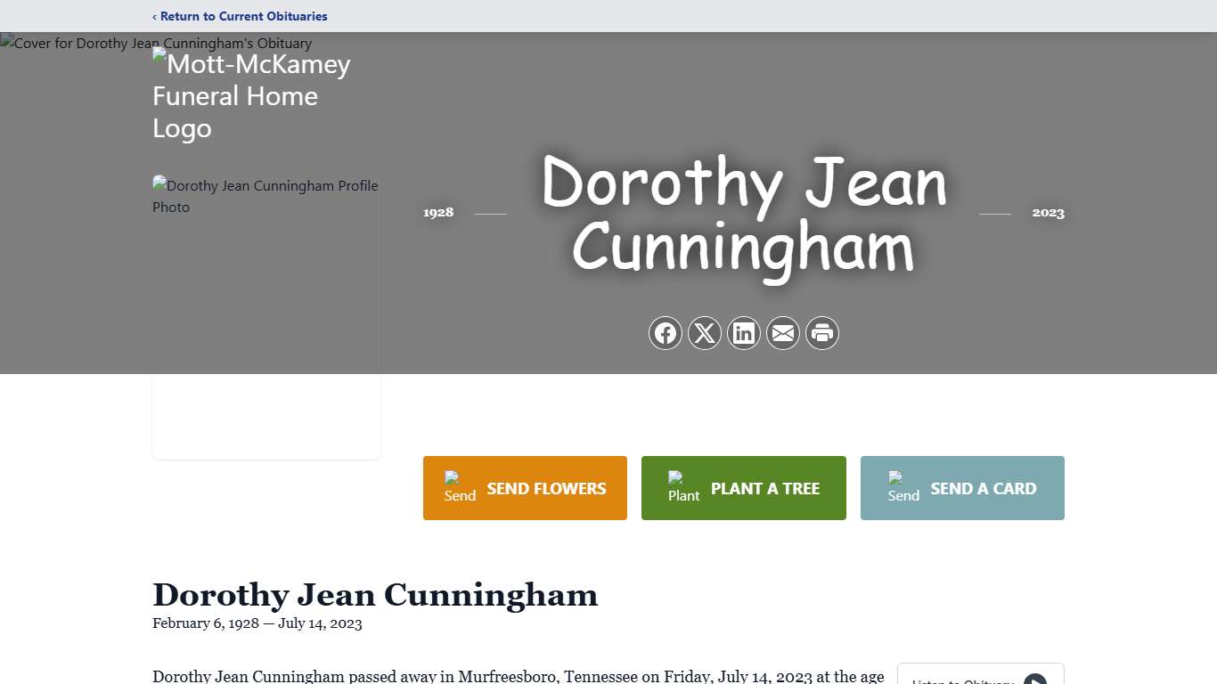 Dorothy Jean Cunningham Obituary July 14, 2023 - Mott-McKamey Funeral Home