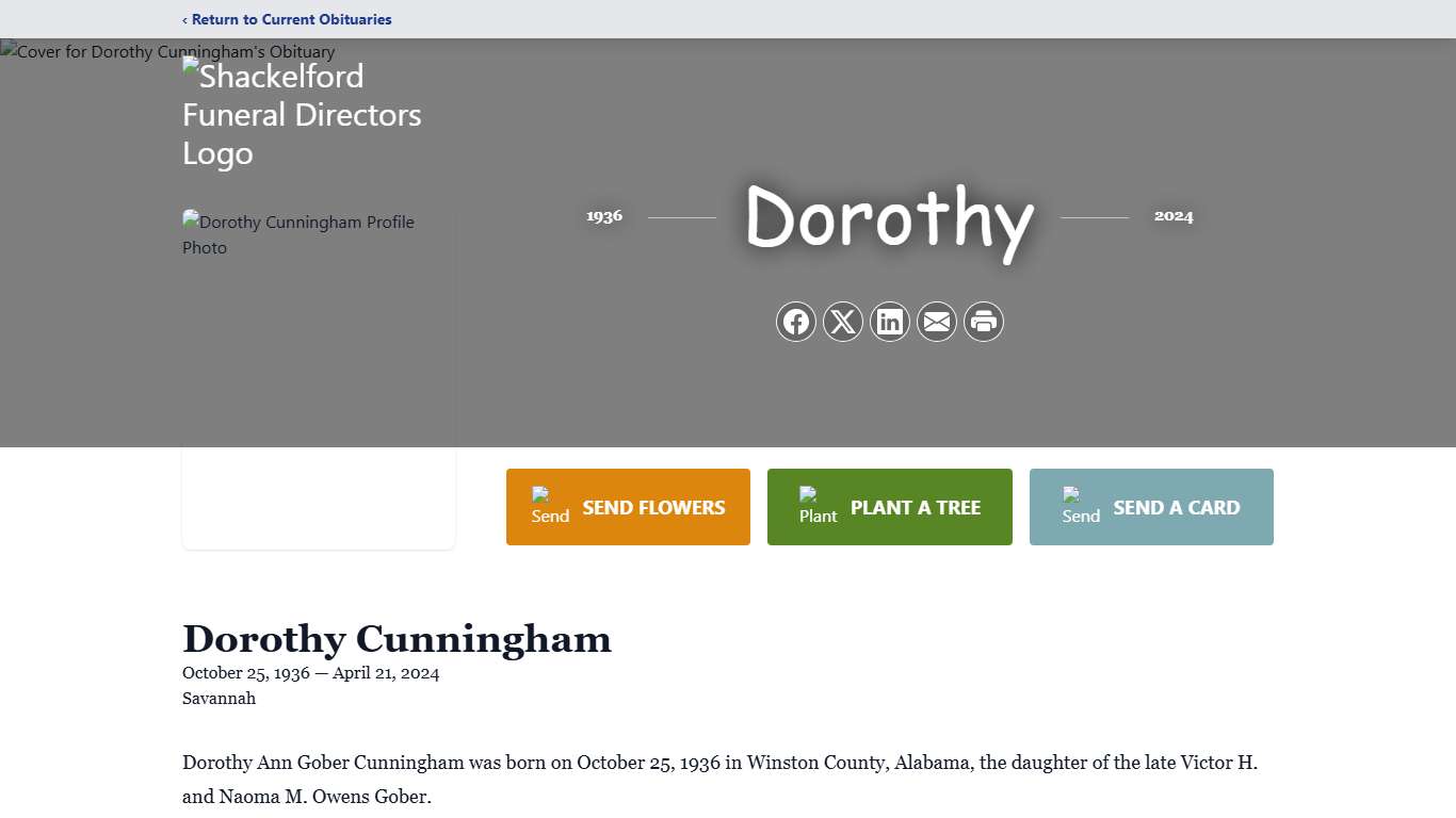 Dorothy Cunningham Obituary April 21, 2024 - Shackelford Funeral Directors